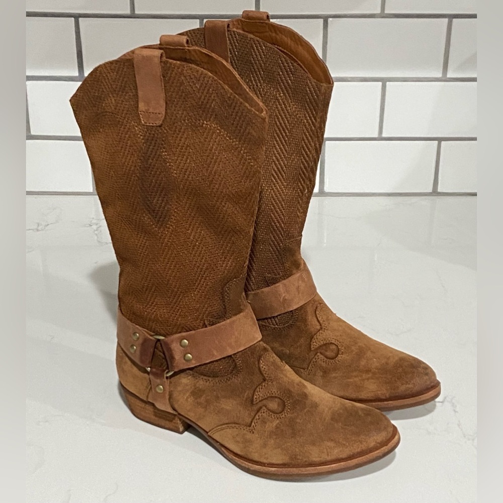 Kork-Ease Alvra Brown Leather Boots Womens Size 6.5 Distressed Western Boho